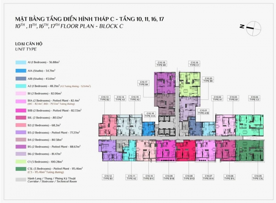 Dự án căn hộ cao cấp Elysianc - Block C tầng 10 ,11, 16, 17